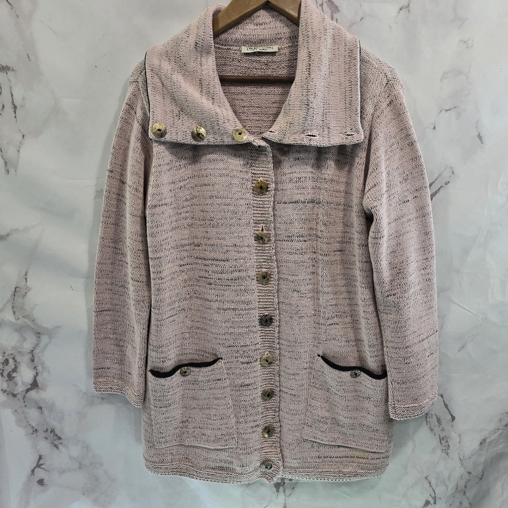 Margaret Winters Sweater Women Medium Pink Cardigan Long Shawl Collar Button